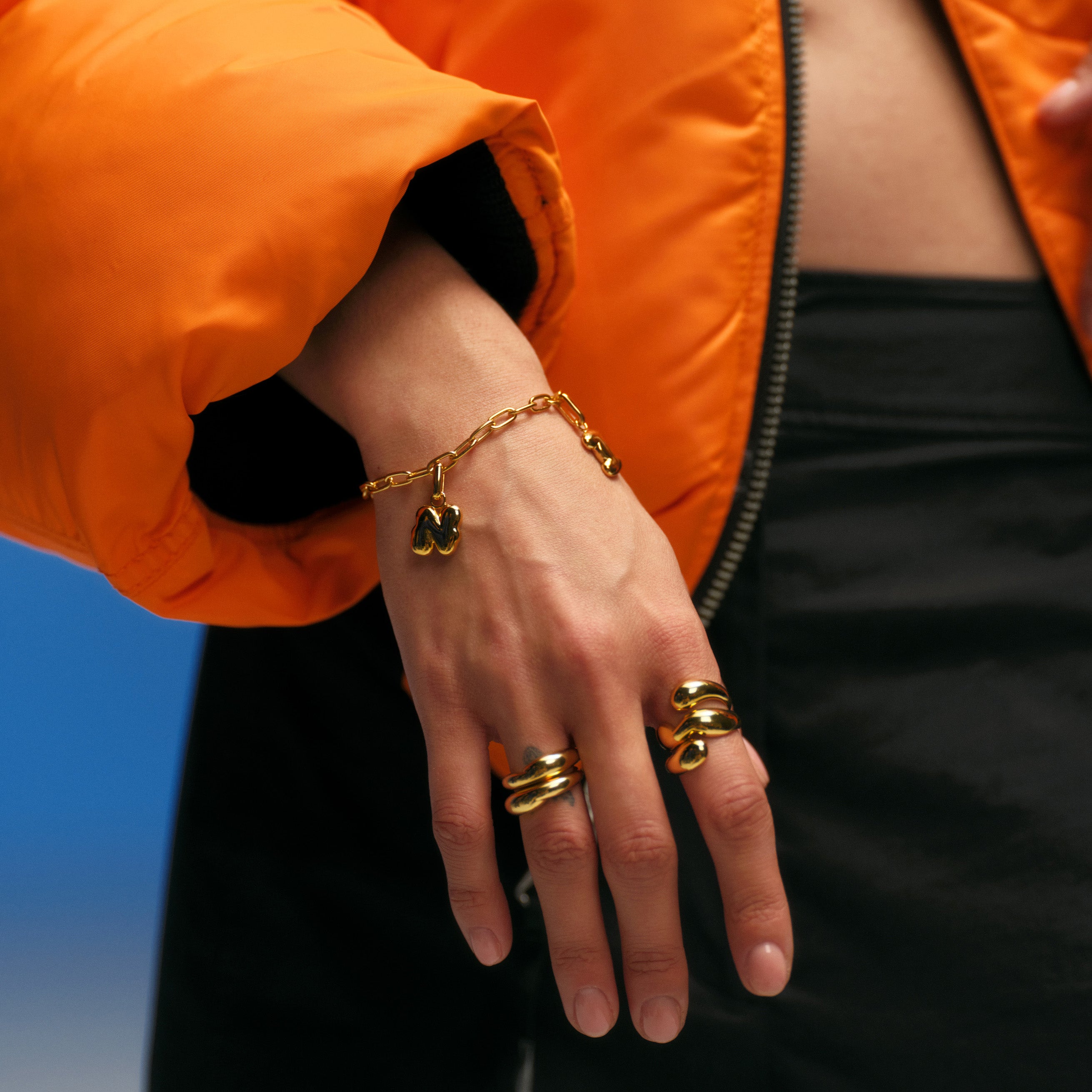 Link Puffer armbånd - forgyldt